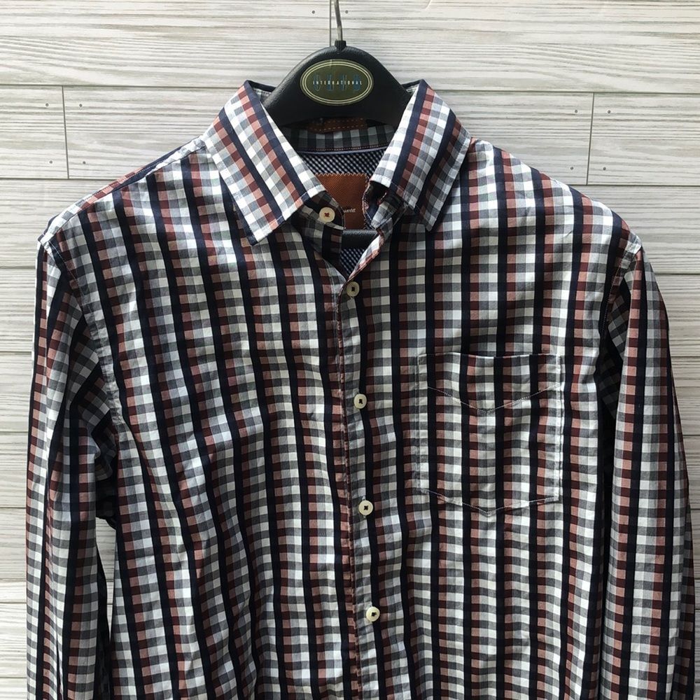 TOMMY BAHAMA Blue Brown Plaid Long Sleeve Button Down Shirt - Size Small
